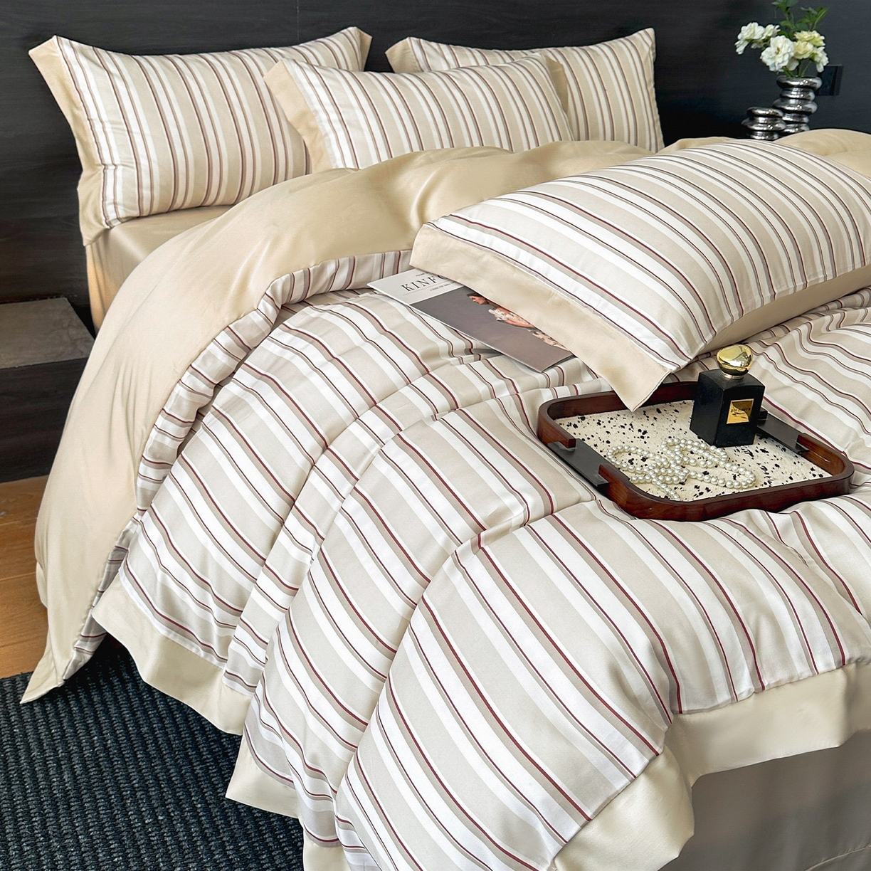 91家纺网 家纺一手货源 找家纺 迷尚家居 2026新款100%莱赛尔数码印花四件套 绅士咖-被套款