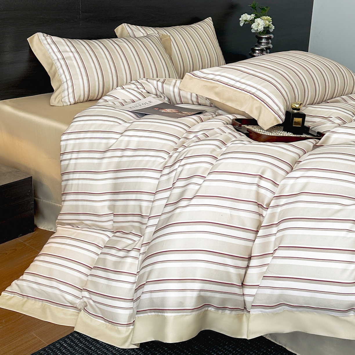 91家纺网 家纺一手货源 找家纺 迷尚家居 2026新款100%莱赛尔数码印花四件套 绅士咖-被套款