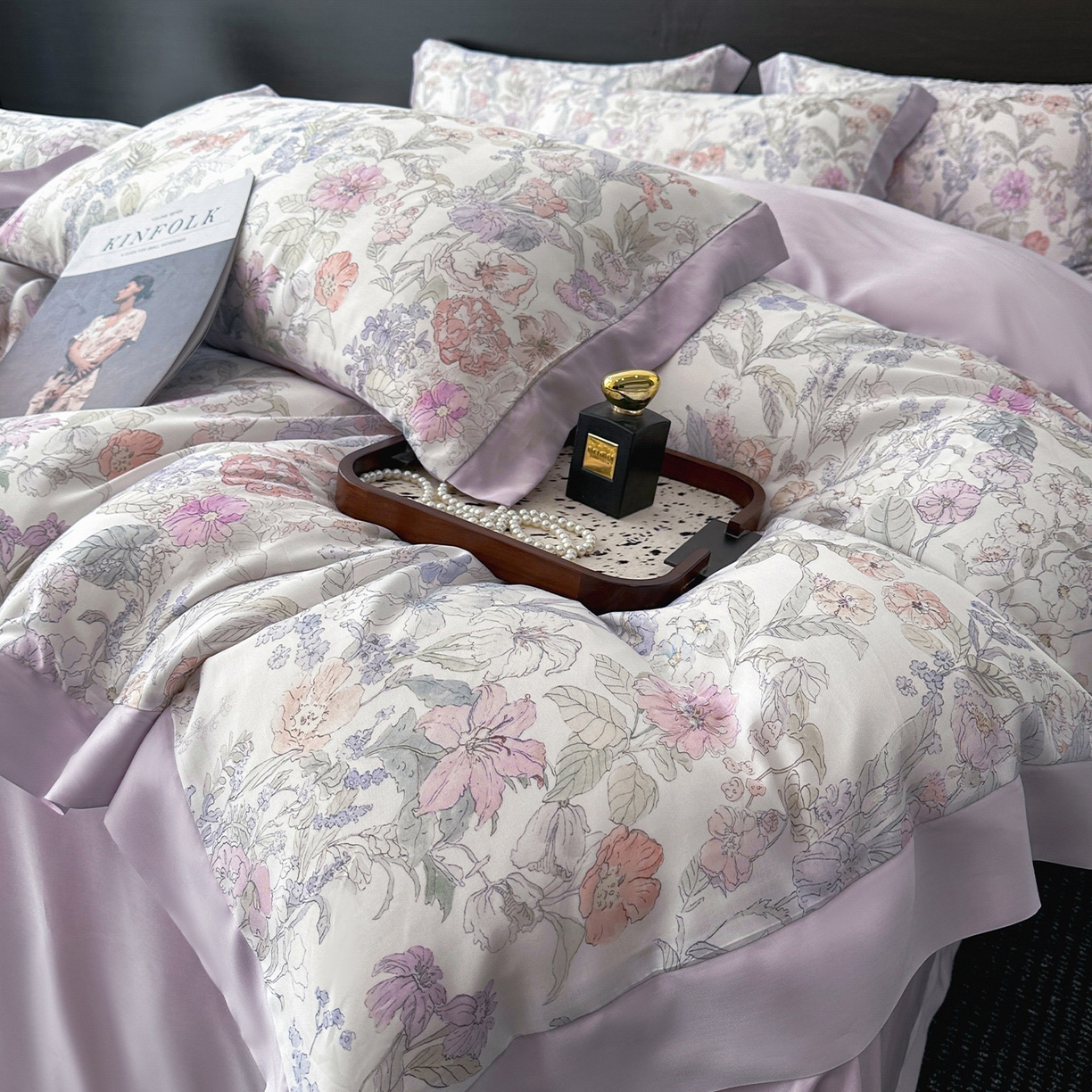 91家纺网 家纺一手货源 找家纺 迷尚家居 2026新款100%莱赛尔数码印花四件套 颂旅-被套款