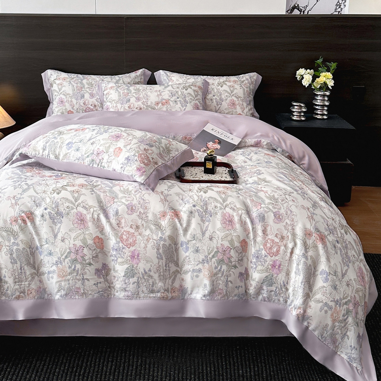 91家纺网 家纺一手货源 找家纺 迷尚家居 2026新款100%莱赛尔数码印花四件套 颂旅-被套款