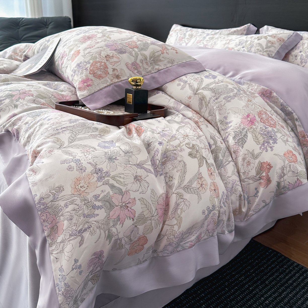 91家纺网 家纺一手货源 找家纺 迷尚家居 2026新款100%莱赛尔数码印花四件套 颂旅-被套款