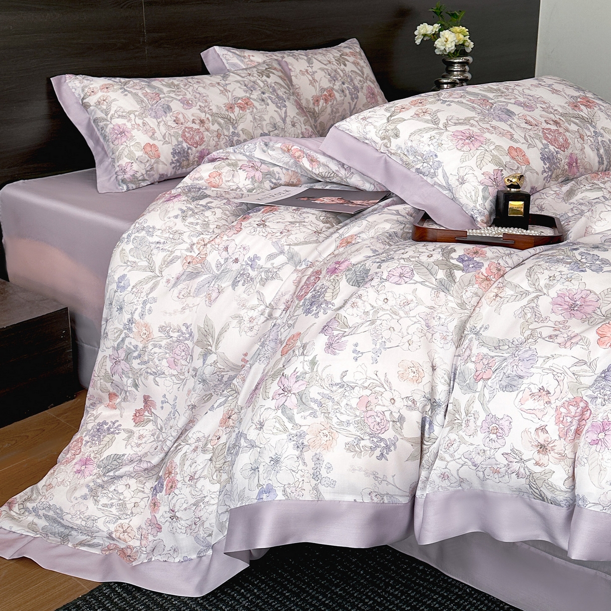 91家纺网 家纺一手货源 找家纺 迷尚家居 2026新款100%莱赛尔数码印花四件套 颂旅-被套款