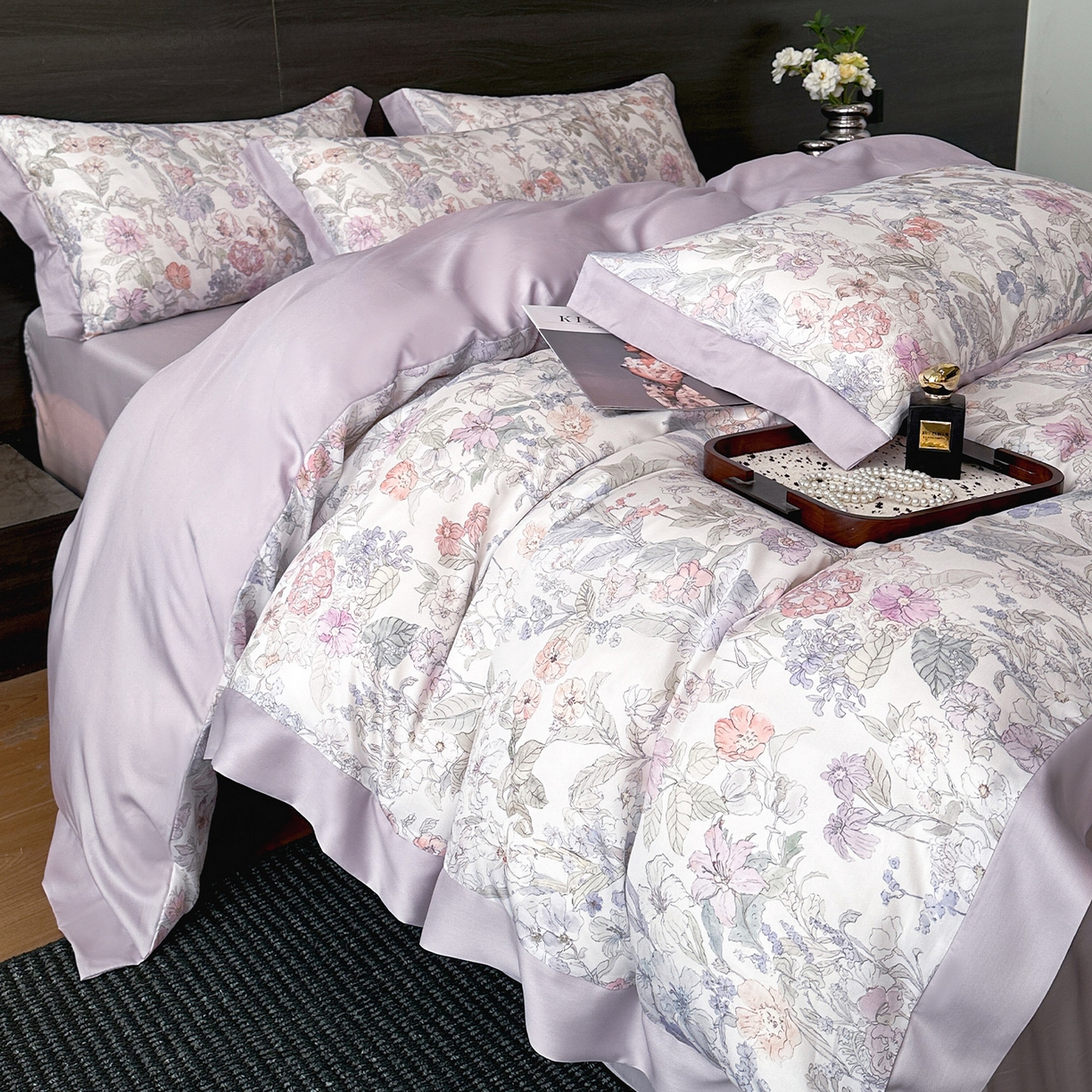 91家纺网 家纺一手货源 找家纺 迷尚家居 2026新款100%莱赛尔数码印花四件套 颂旅-被套款