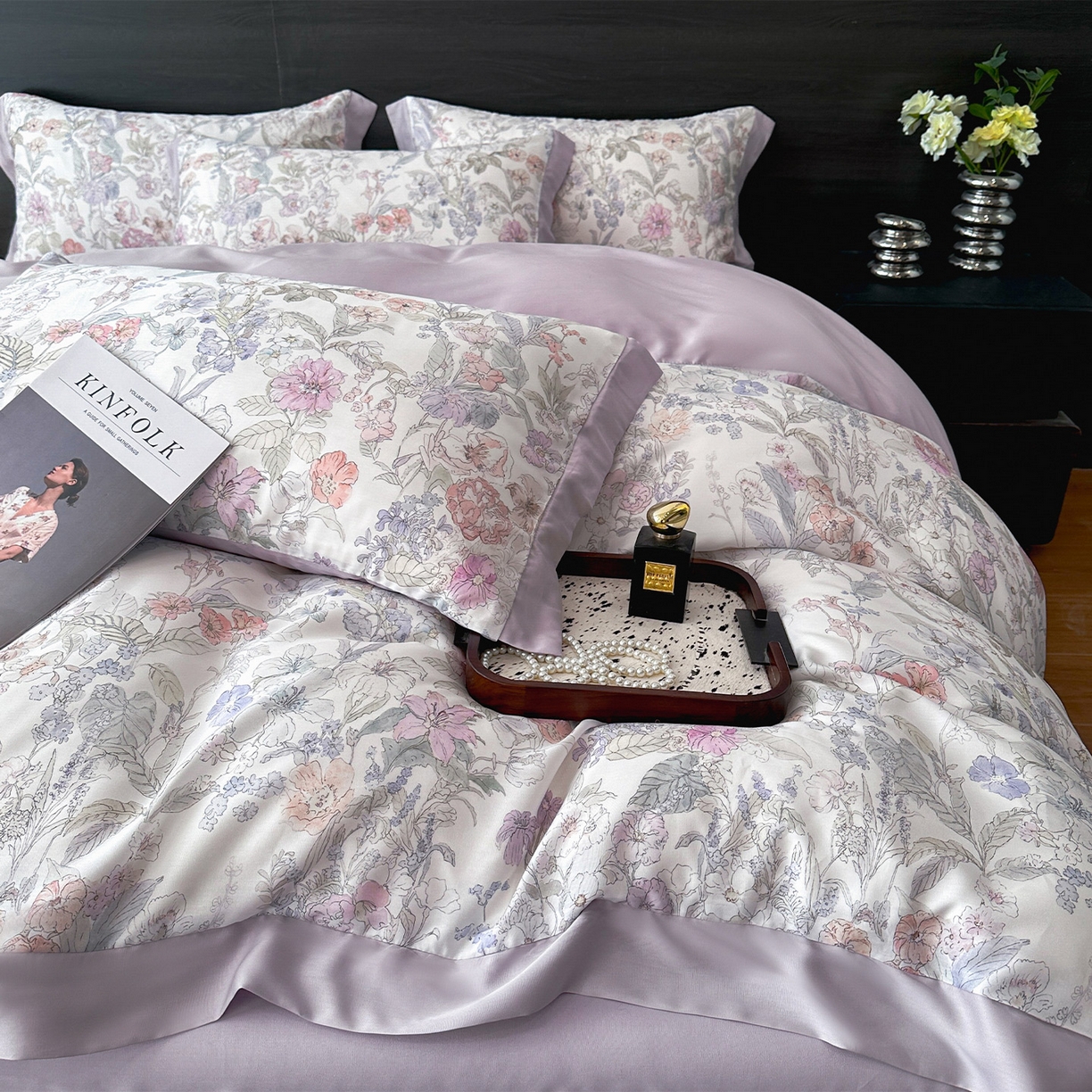 91家纺网 家纺一手货源 找家纺 迷尚家居 2026新款100%莱赛尔数码印花四件套 颂旅-被套款