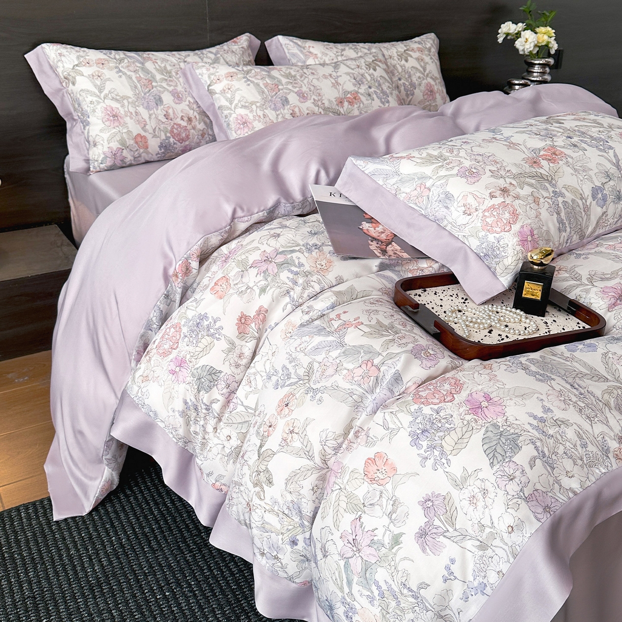 91家纺网 家纺一手货源 找家纺 迷尚家居 2026新款100%莱赛尔数码印花四件套 颂旅-被套款