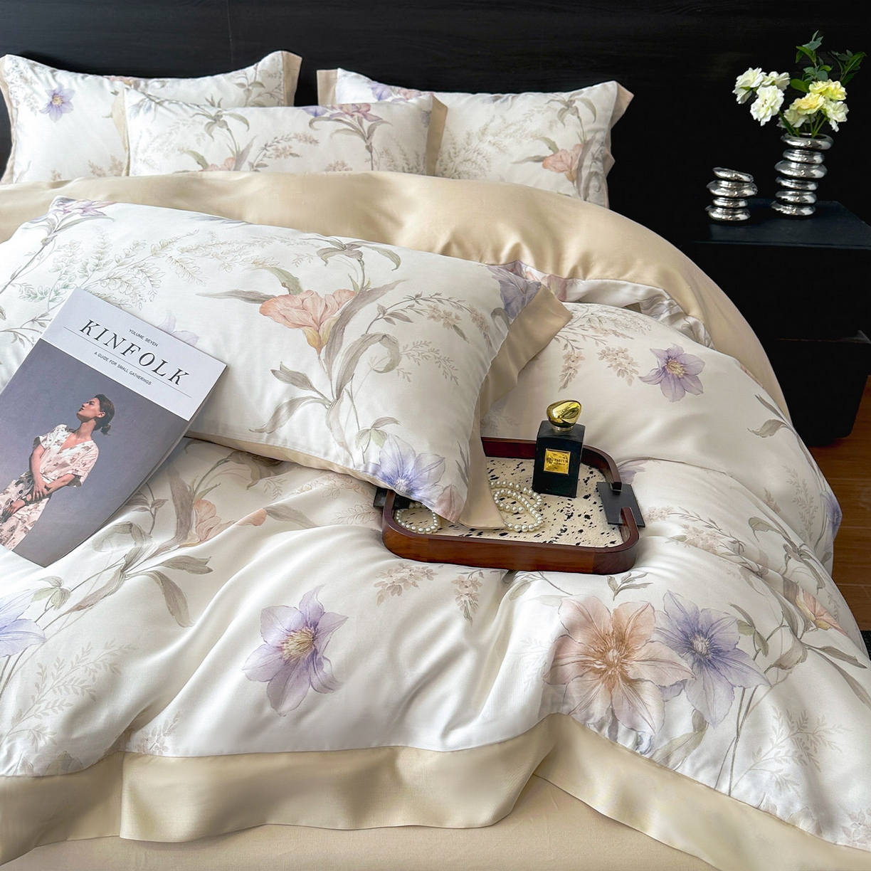 91家纺网 家纺一手货源 找家纺 迷尚家居 2026新款100%莱赛尔数码印花四件套 愈沐调-被套款