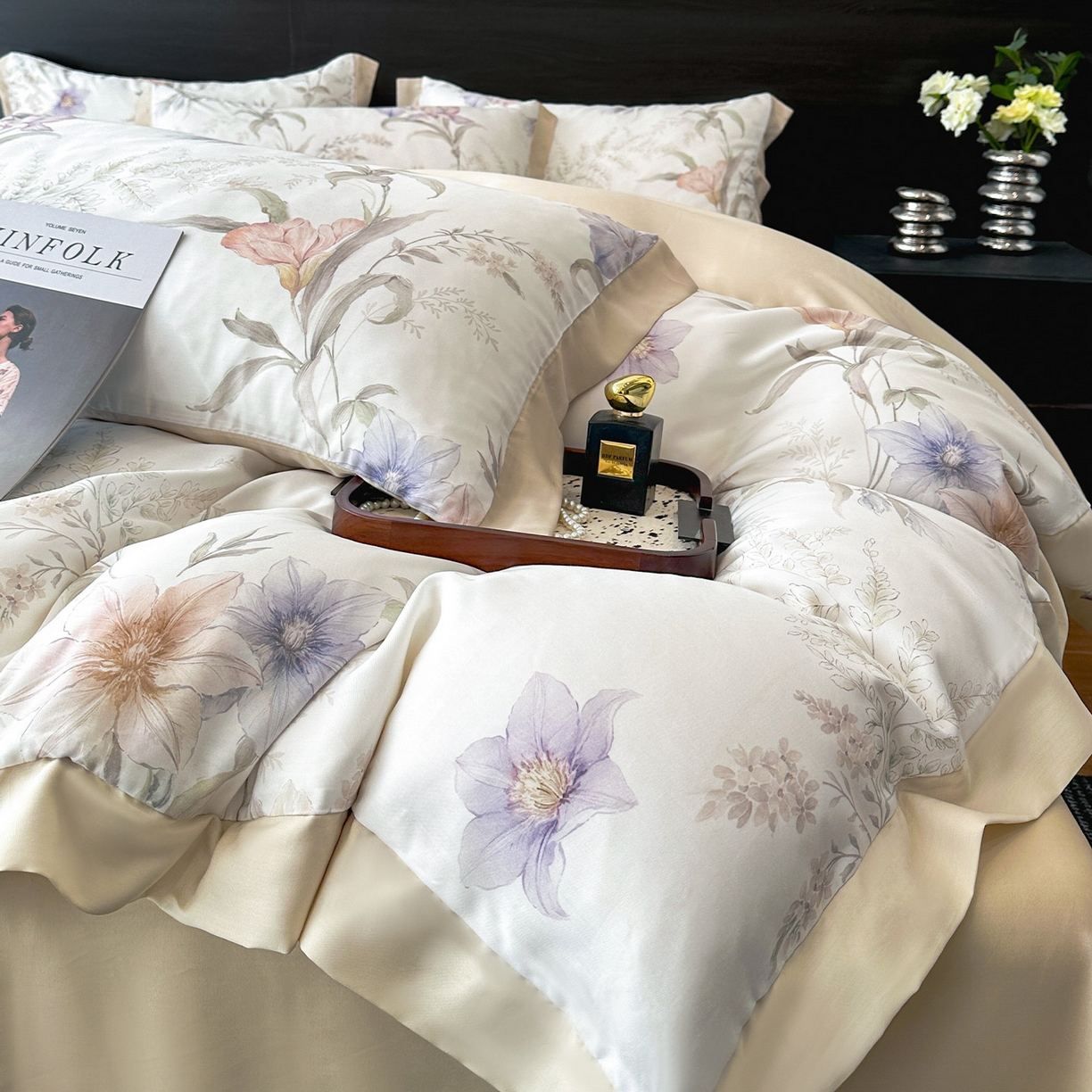 91家纺网 家纺一手货源 找家纺 迷尚家居 2026新款100%莱赛尔数码印花四件套 愈沐调-被套款