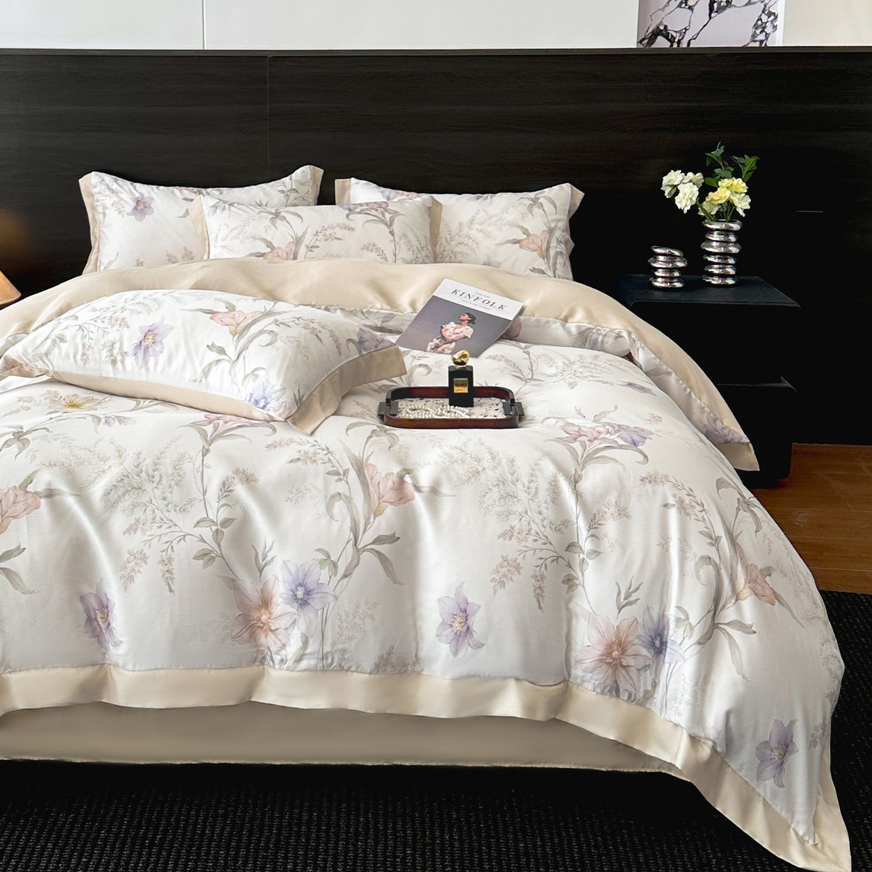 91家纺网 家纺一手货源 找家纺 迷尚家居 2026新款100%莱赛尔数码印花四件套 愈沐调-被套款