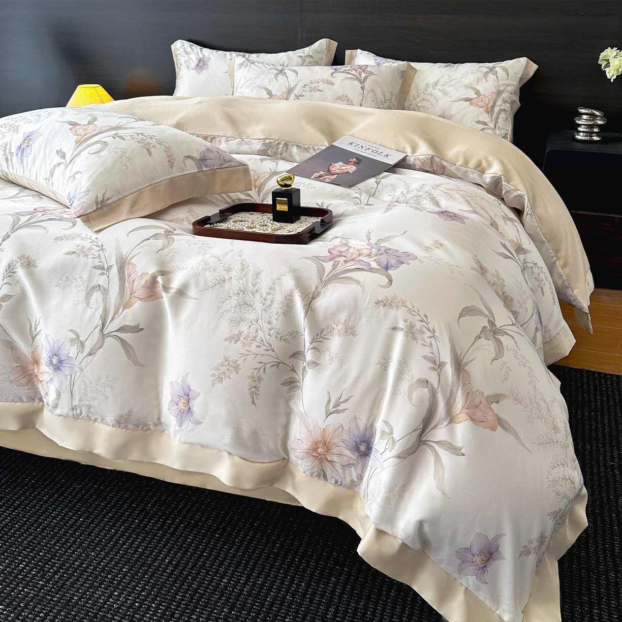 91家纺网 家纺一手货源 找家纺 迷尚家居 2026新款100%莱赛尔数码印花四件套 愈沐调-被套款