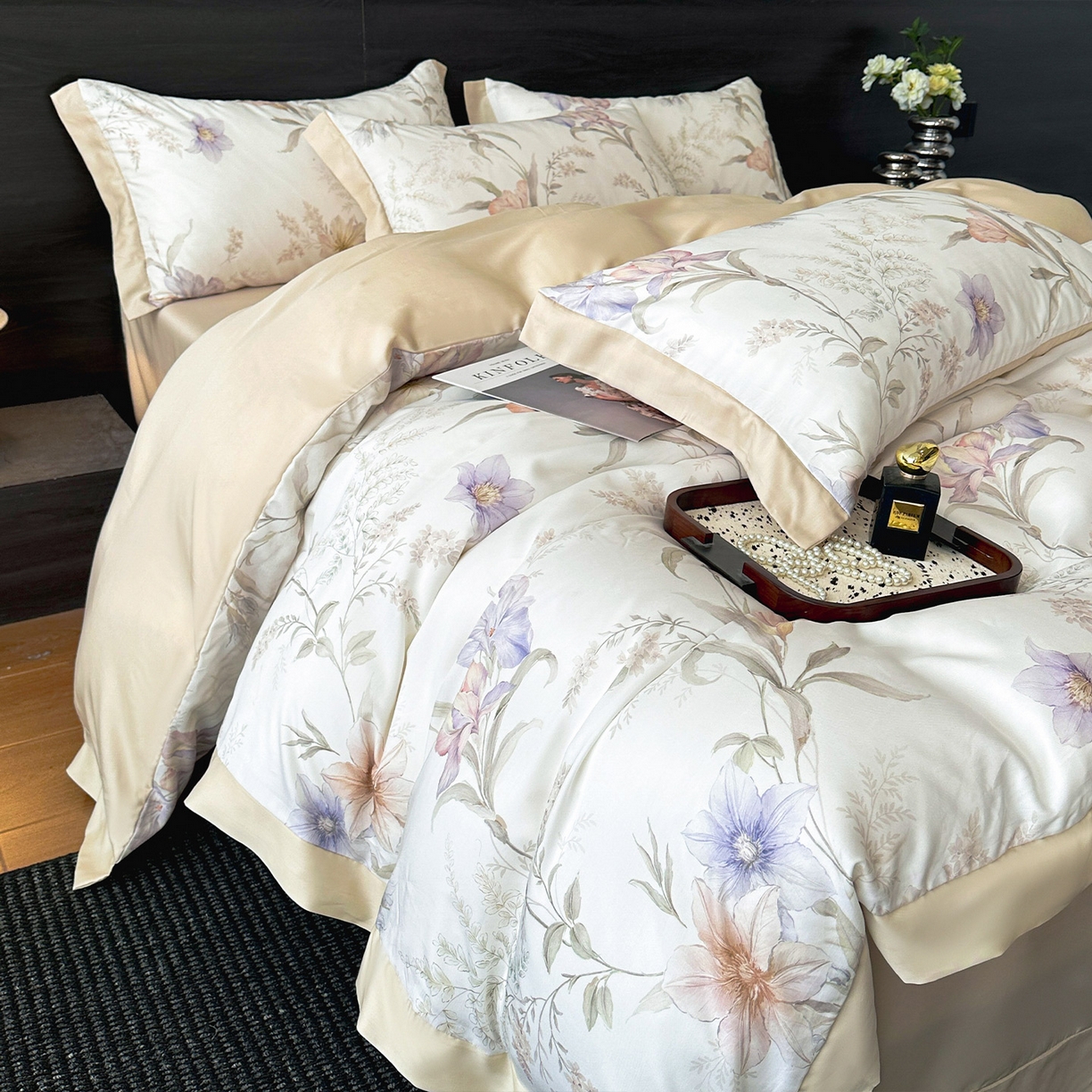 91家纺网 家纺一手货源 找家纺 迷尚家居 2026新款100%莱赛尔数码印花四件套 愈沐调-被套款