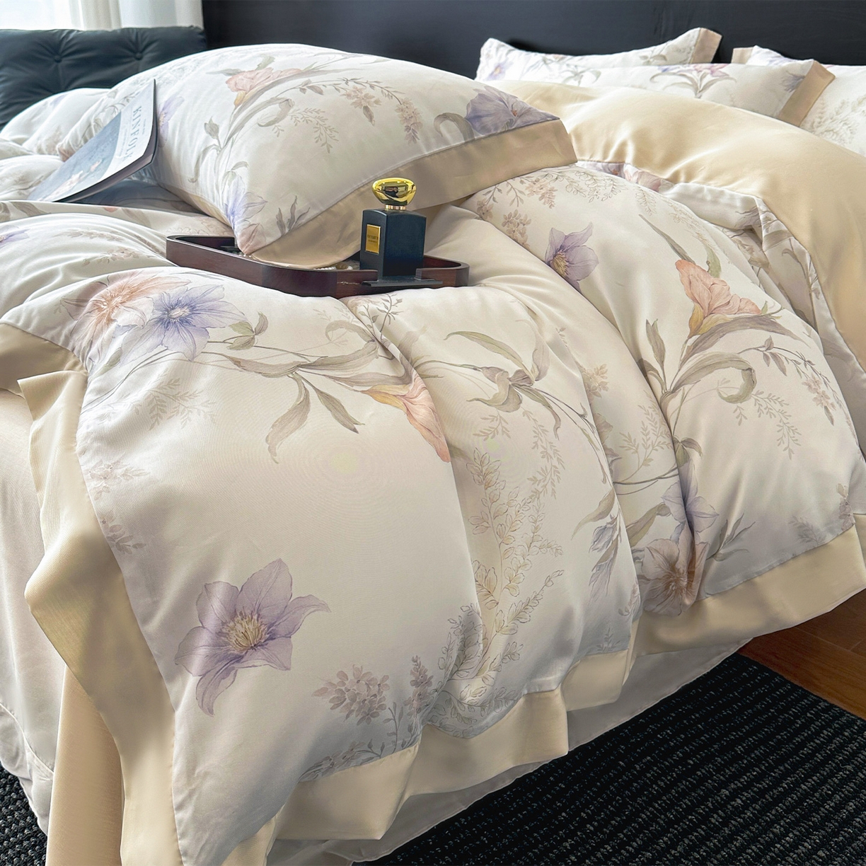 91家纺网 家纺一手货源 找家纺 迷尚家居 2026新款100%莱赛尔数码印花四件套 愈沐调-被套款