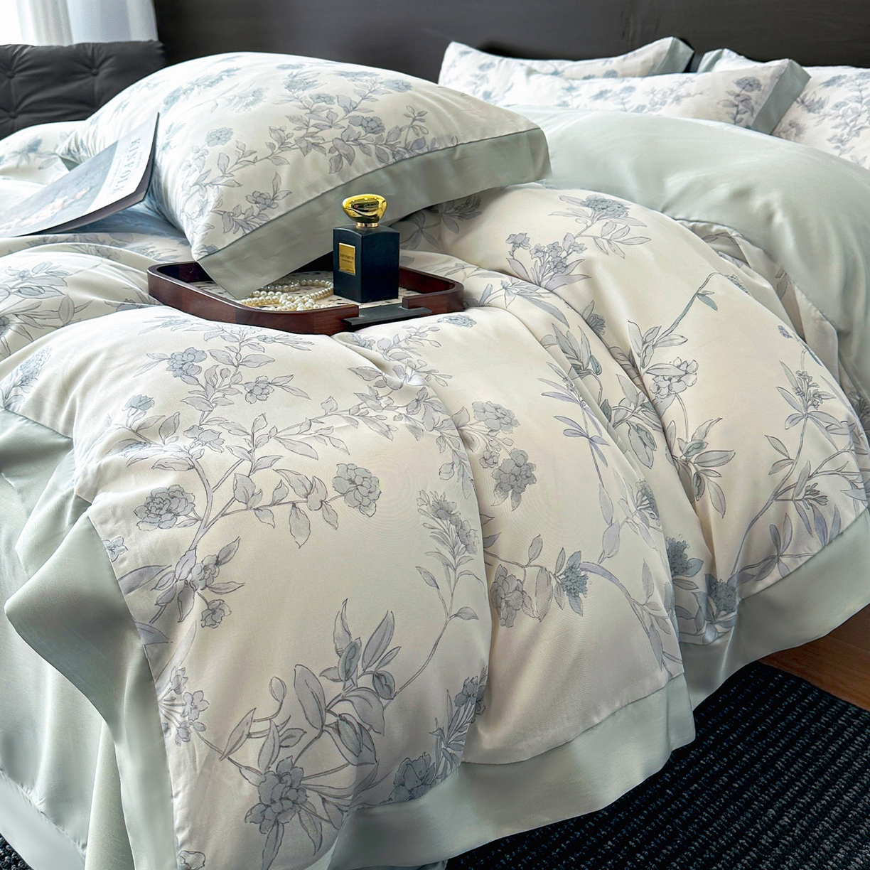 91家纺网 家纺一手货源 找家纺 迷尚家居 2026新款100%莱赛尔数码印花四件套 源序-被套款