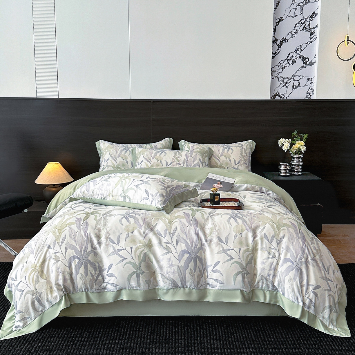 迷尚家居 2026新款100%莱赛尔数码印花四件套 自然低语绿-被套款
