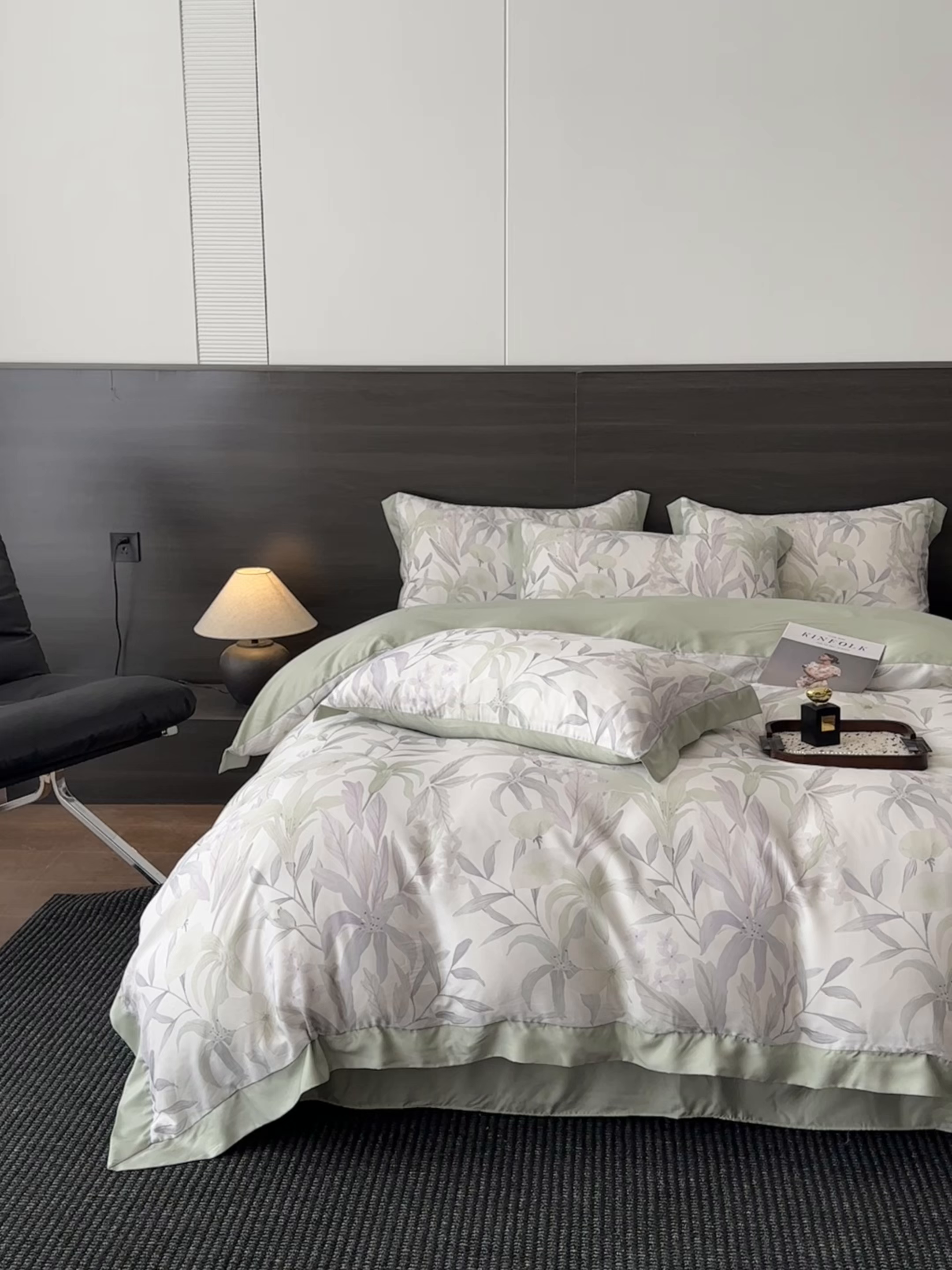 91家纺网 家纺一手货源 找家纺 迷尚家居 2026新款100%莱赛尔数码印花四件套 自然低语绿-被套款