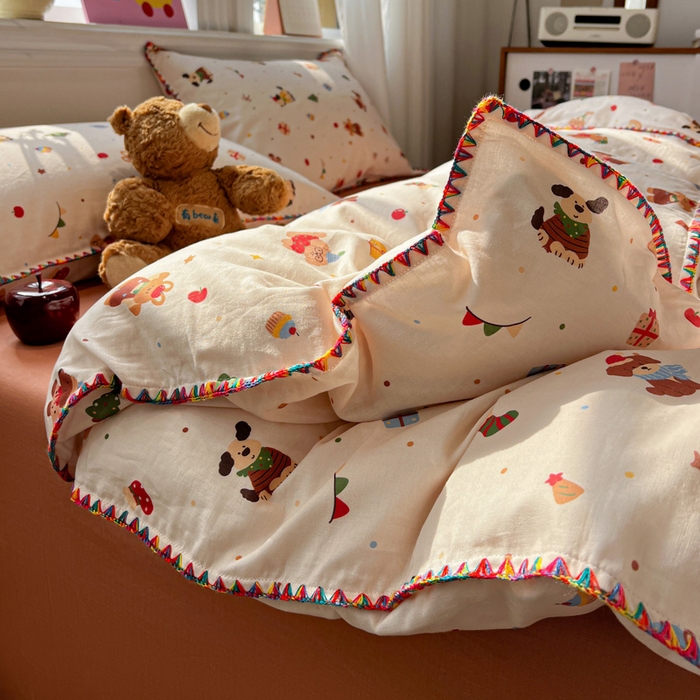 91家纺网 家纺一手货源 找家纺 （总）忆生活家纺 2026新款A类全棉有氧双层纱贝壳边三角针四件套