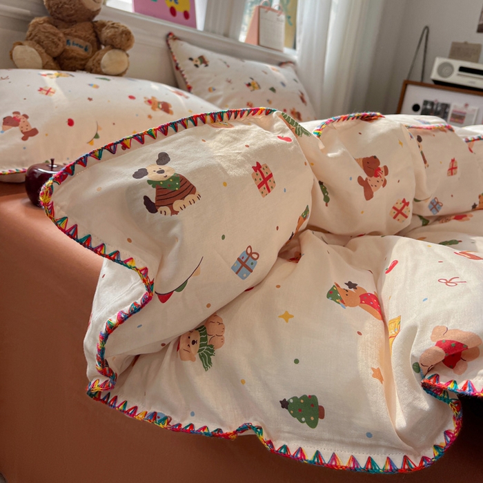 91家纺网 家纺一手货源 找家纺 （总）忆生活家纺 2026新款A类全棉有氧双层纱贝壳边三角针四件套