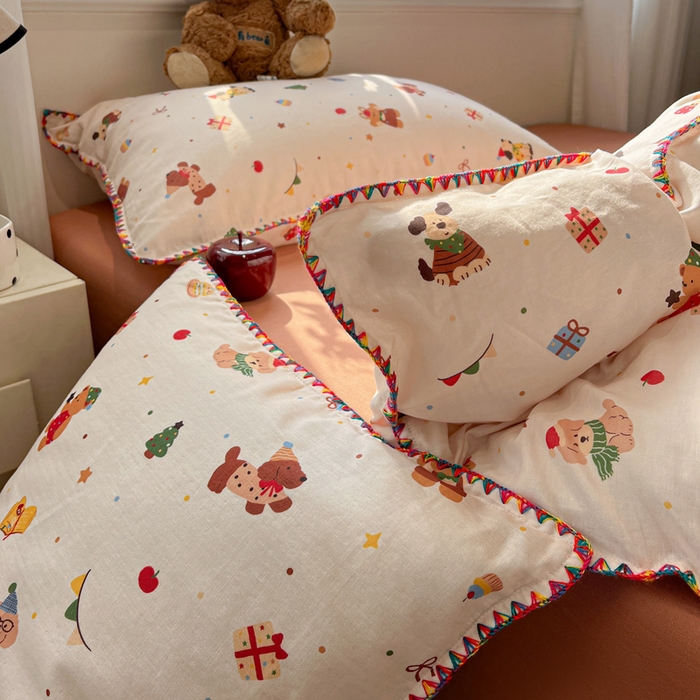 91家纺网 家纺一手货源 找家纺 （总）忆生活家纺 2026新款A类全棉有氧双层纱贝壳边三角针四件套