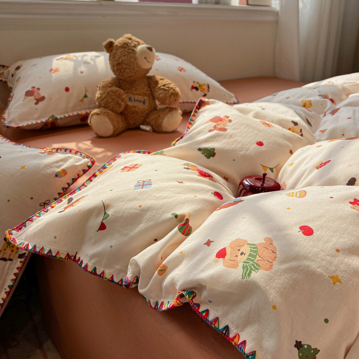 91家纺网 家纺一手货源 找家纺 （总）忆生活家纺 2026新款A类全棉有氧双层纱贝壳边三角针四件套