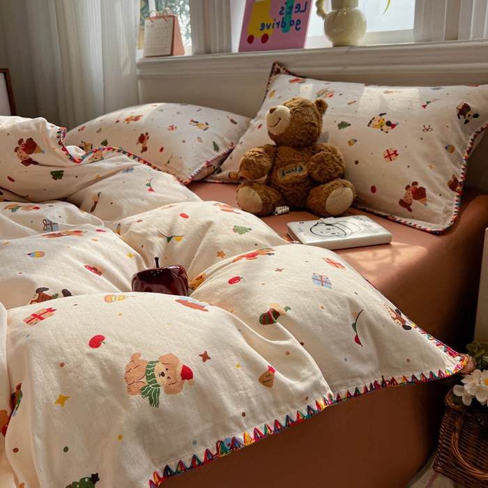 91家纺网 家纺一手货源 找家纺 （总）忆生活家纺 2026新款A类全棉有氧双层纱贝壳边三角针四件套