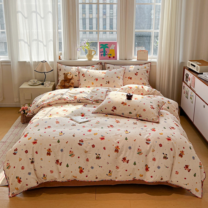 91家纺网 家纺一手货源 找家纺 忆生活家纺 2026新款A类全棉有氧双层纱贝壳边三角针四件套 派对达人