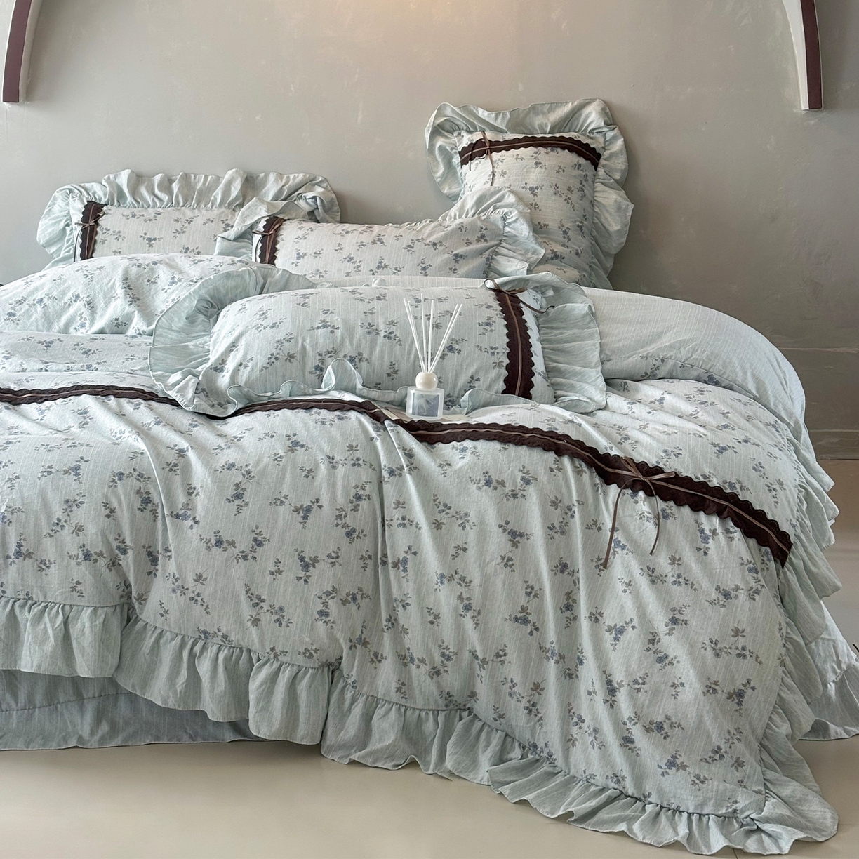 迷尚家居 2026新款提花色织麻花边四件套 小兰花绿