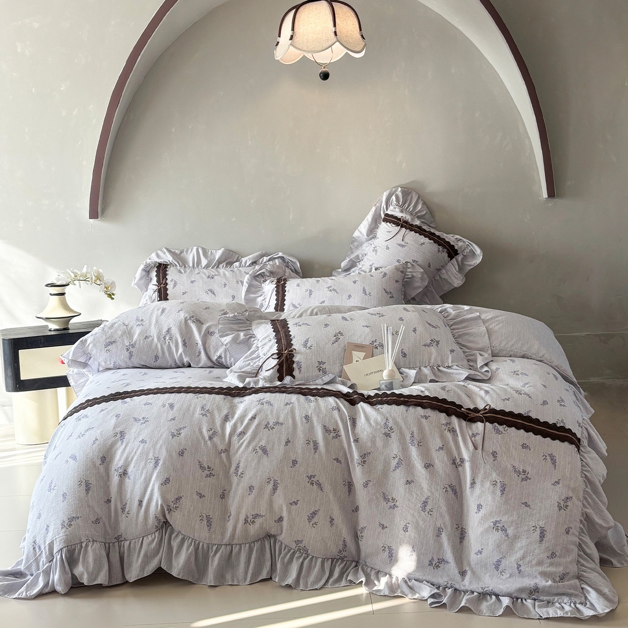 91家纺网 家纺一手货源 找家纺 迷尚家居 2026新款提花色织麻花边四件套 薰衣草紫