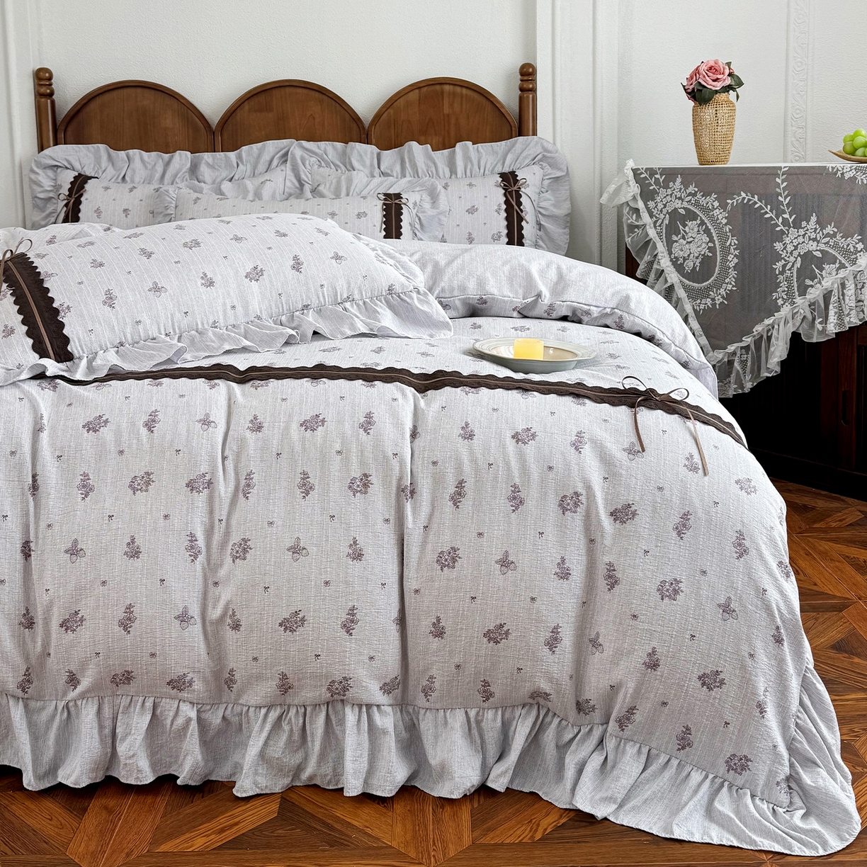 迷尚家居 2026新款提花色织麻花边四件套 野餐