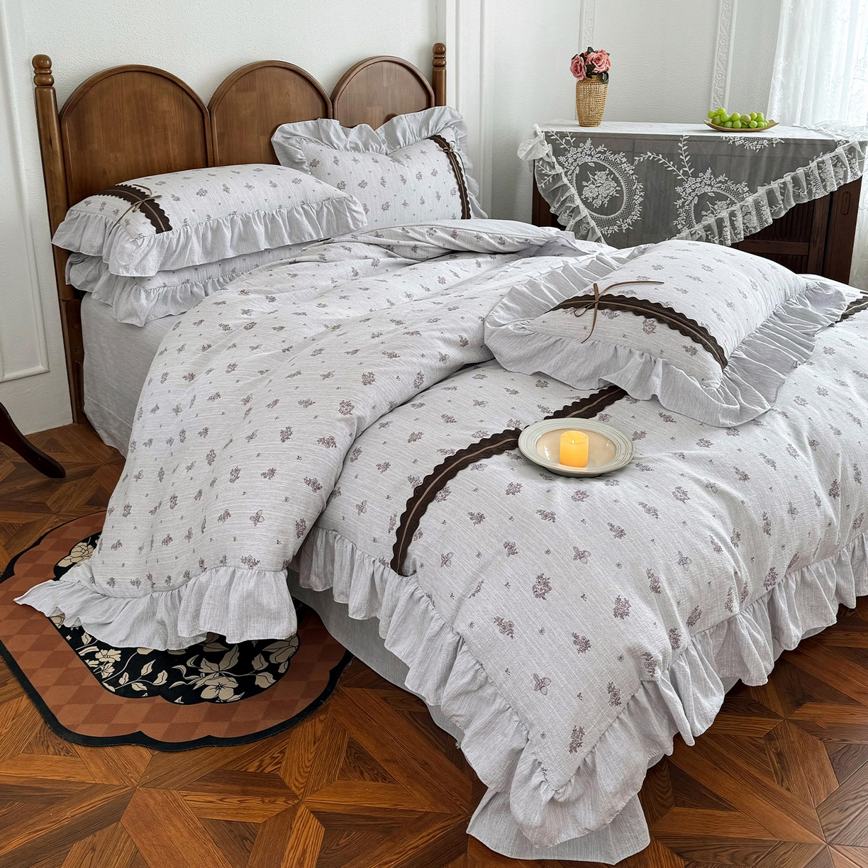 91家纺网 家纺一手货源 找家纺 迷尚家居 2026新款提花色织麻花边四件套 野餐