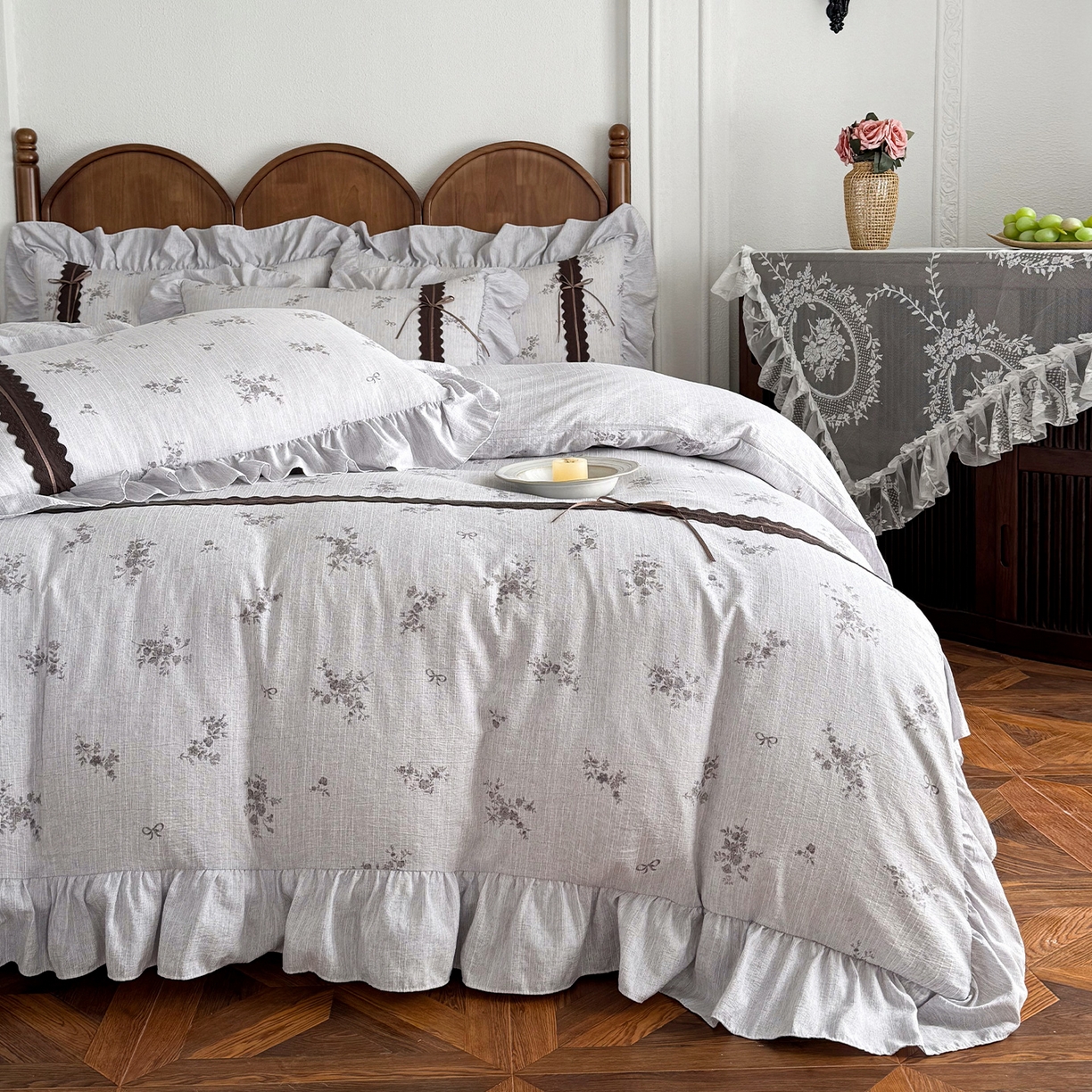 迷尚家居 2026新款提花色织麻花边四件套 佳人紫