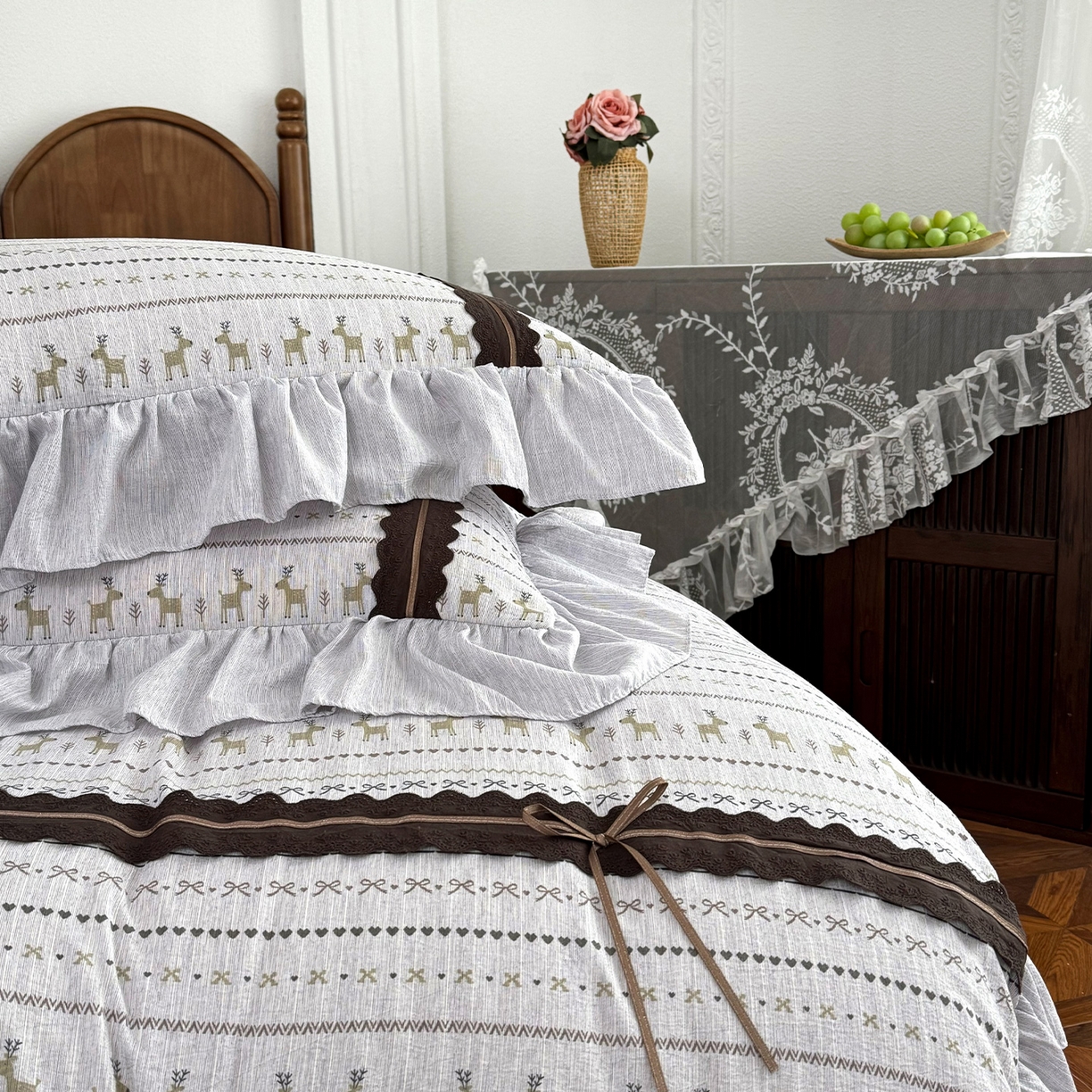 91家纺网 家纺一手货源 找家纺 迷尚家居 2026新款提花色织麻花边四件套 费尔岛灰