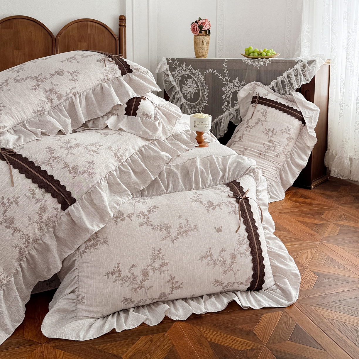 91家纺网 家纺一手货源 找家纺 迷尚家居 2026新款提花色织麻花边四件套 蝶恋花