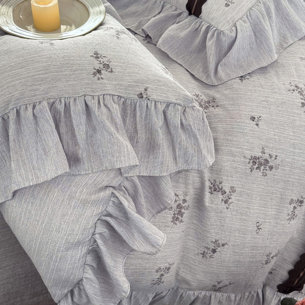 91家纺网 家纺一手货源 找家纺 迷尚家居 2026新款提花色织麻花边四件套 佳人紫