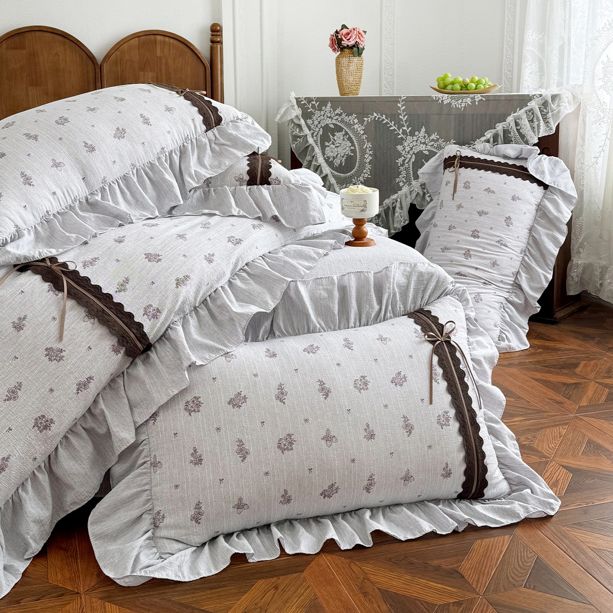 91家纺网 家纺一手货源 找家纺 迷尚家居 2026新款提花色织麻花边四件套 野餐