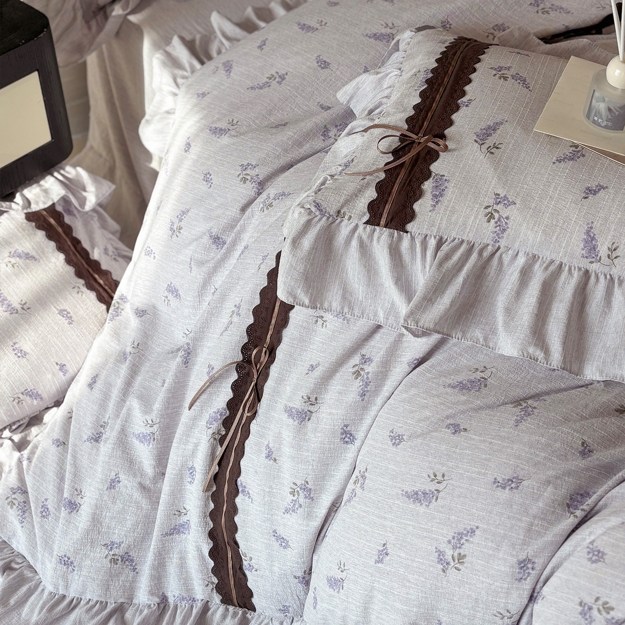 91家纺网 家纺一手货源 找家纺 迷尚家居 2026新款提花色织麻花边四件套 薰衣草紫