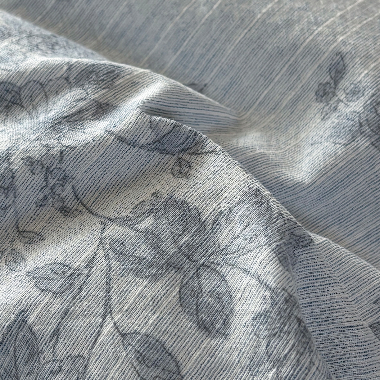 91家纺网 家纺一手货源 找家纺 迷尚家居 2026新款提花色织麻花边四件套 素锦蓝