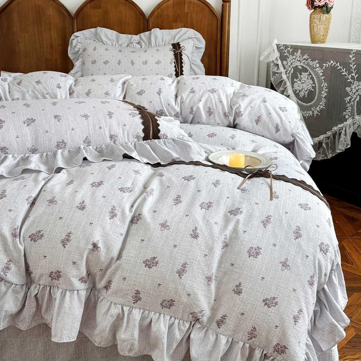 91家纺网 家纺一手货源 找家纺 迷尚家居 2026新款提花色织麻花边四件套 野餐