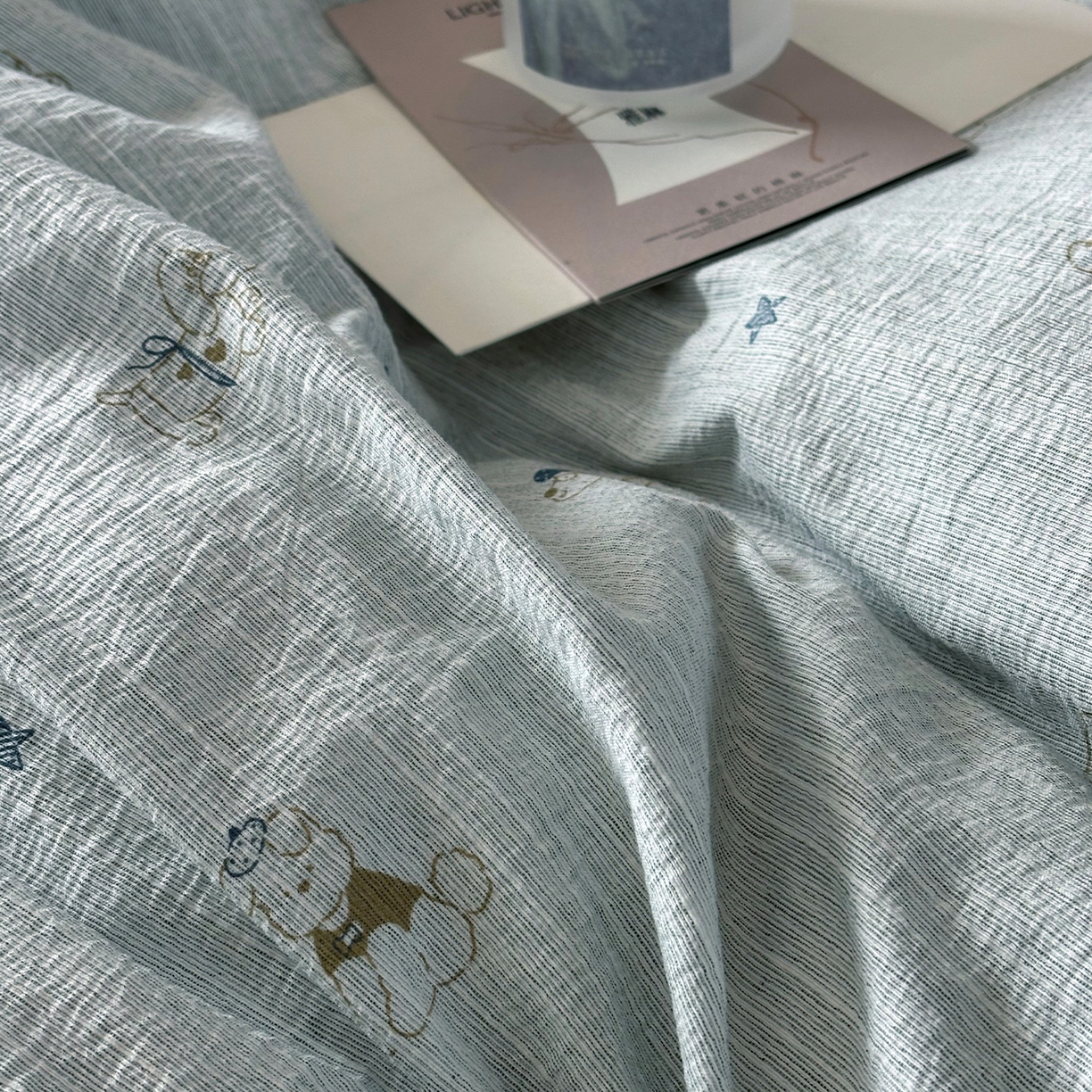 91家纺网 家纺一手货源 找家纺 迷尚家居 2026新款提花色织麻花边四件套 星星狗绿