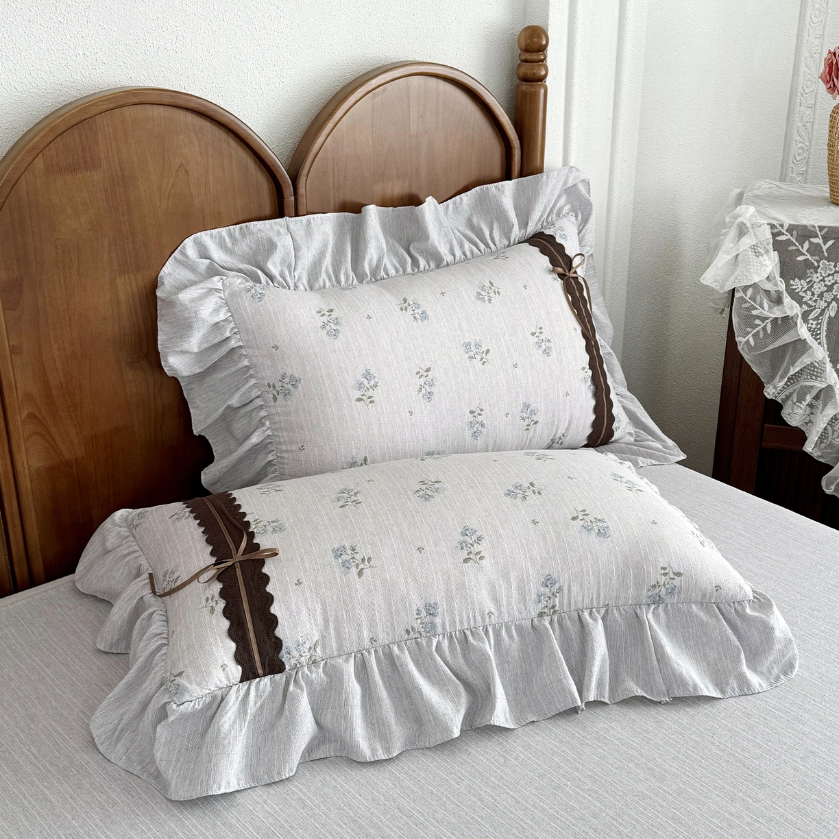 91家纺网 家纺一手货源 找家纺 迷尚家居 2026新款提花色织麻花边四件套 云溪蓝