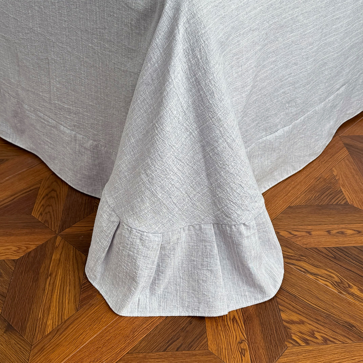 91家纺网 家纺一手货源 找家纺 迷尚家居 2026新款提花色织麻花边四件套 云溪蓝