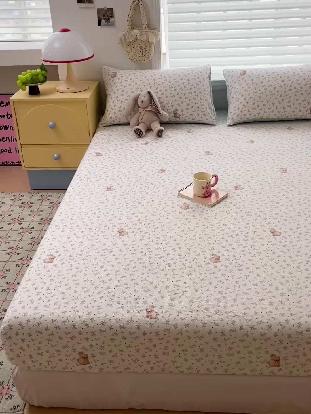 91家纺网 家纺一手货源 找家纺 立森 2026春夏新款云感皱皱纱泡芙纱床笠单枕套系列-床拍图 丛林兔