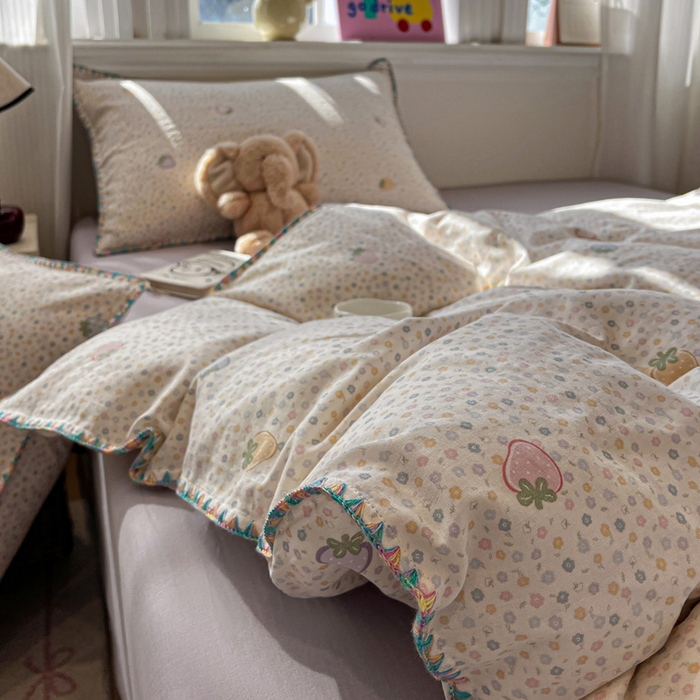 91家纺网 家纺一手货源 找家纺 （总）忆生活家纺 2026新款A类全棉有氧双层纱贝壳边三角针四件套