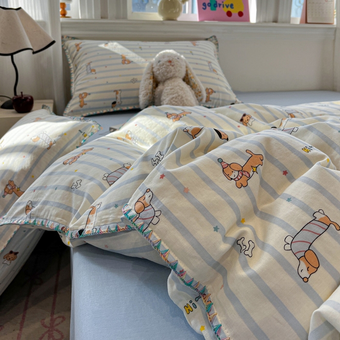 91家纺网 家纺一手货源 找家纺 （总）忆生活家纺 2026新款A类全棉有氧双层纱贝壳边三角针四件套