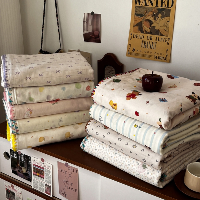 91家纺网 家纺一手货源 找家纺 （总）忆生活家纺 2026新款A类全棉有氧双层纱贝壳边三角针四件套