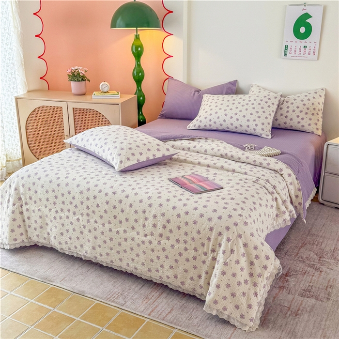 91家纺网 家纺一手货源 找家纺 艺菲阁家纺 2026新款A类泡芙棉夏凉被被子被芯 芋泥花束