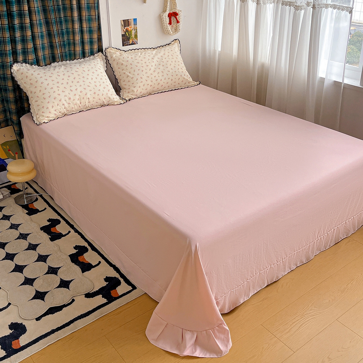 91家纺网 家纺一手货源 找家纺 金梦拉家纺 2026春夏新款古法水洗棉花边系列四件套 花边-蜜桃花开