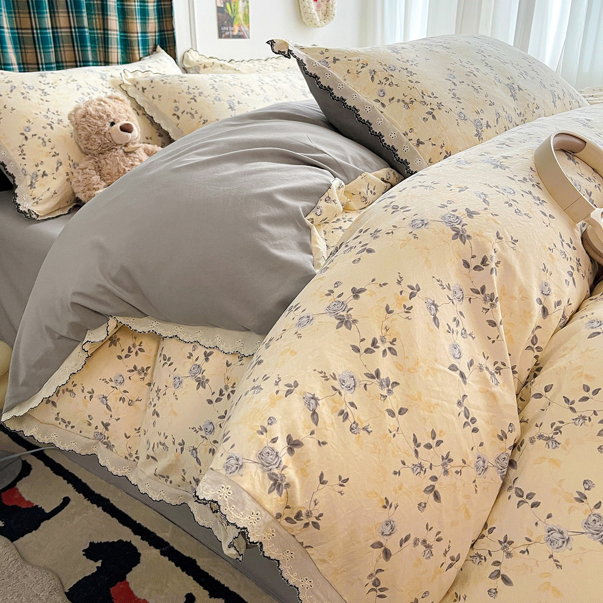 91家纺网 家纺一手货源 找家纺 金梦拉家纺 2026春夏新款古法水洗棉花边系列四件套 花边-恋栀