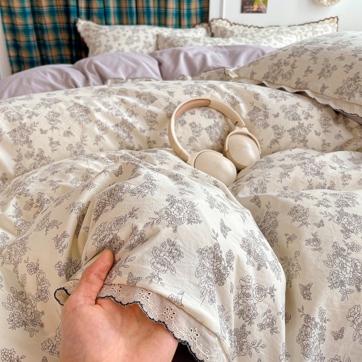 91家纺网 家纺一手货源 找家纺 金梦拉家纺 2026春夏新款古法水洗棉花边系列四件套 花边-素卉