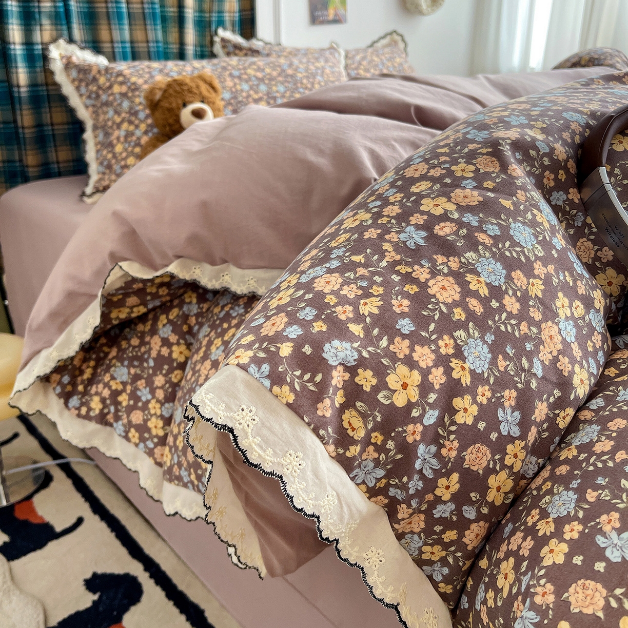 91家纺网 家纺一手货源 找家纺 金梦拉家纺 2026春夏新款古法水洗棉花边系列四件套 花边-一路繁花