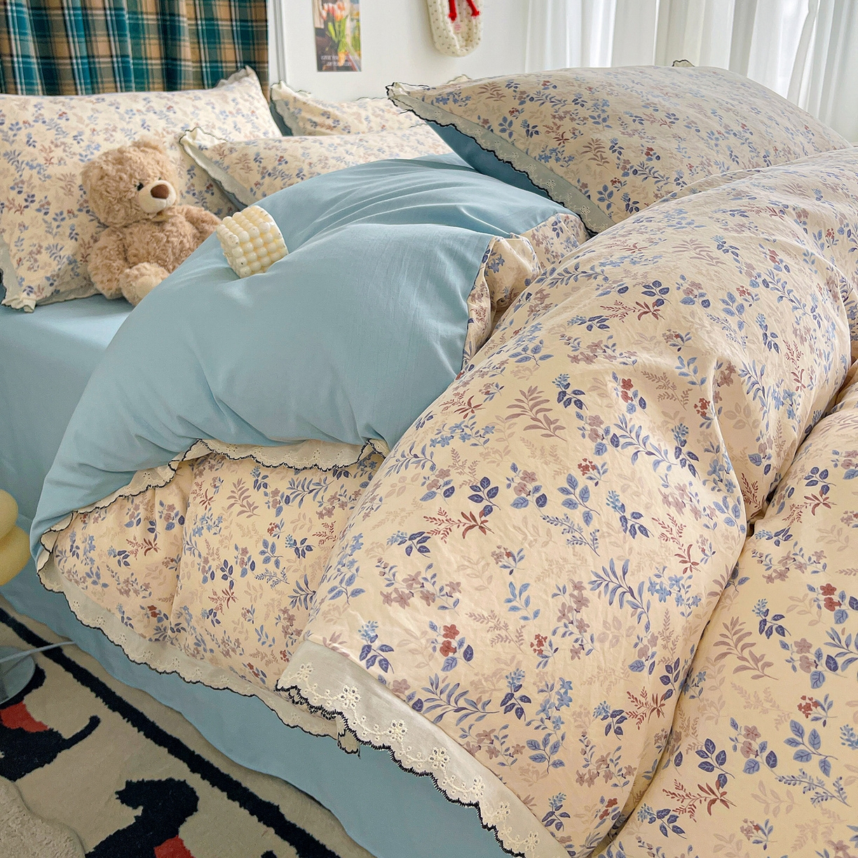 91家纺网 家纺一手货源 找家纺 金梦拉家纺 2026春夏新款古法水洗棉花边系列四件套 花边-兰茵