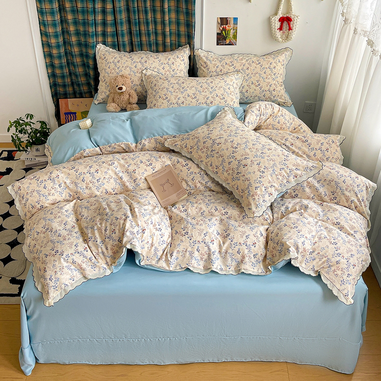 91家纺网 家纺一手货源 找家纺 金梦拉家纺 2026春夏新款古法水洗棉花边系列四件套 花边-兰茵